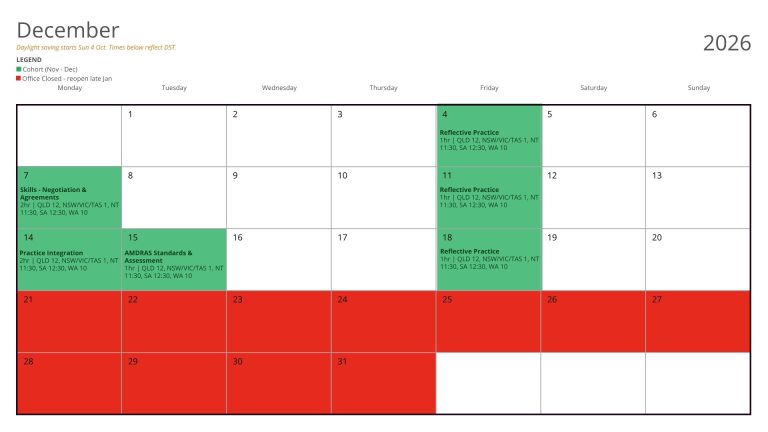 AMDRAS Certificate of Training live session calendar – December 2026
