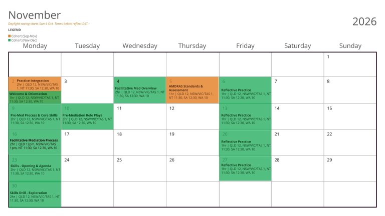 AMDRAS Certificate of Training live session calendar – November 2026