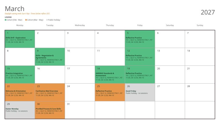 AMDRAS Certificate of Training live session calendar – March 2027